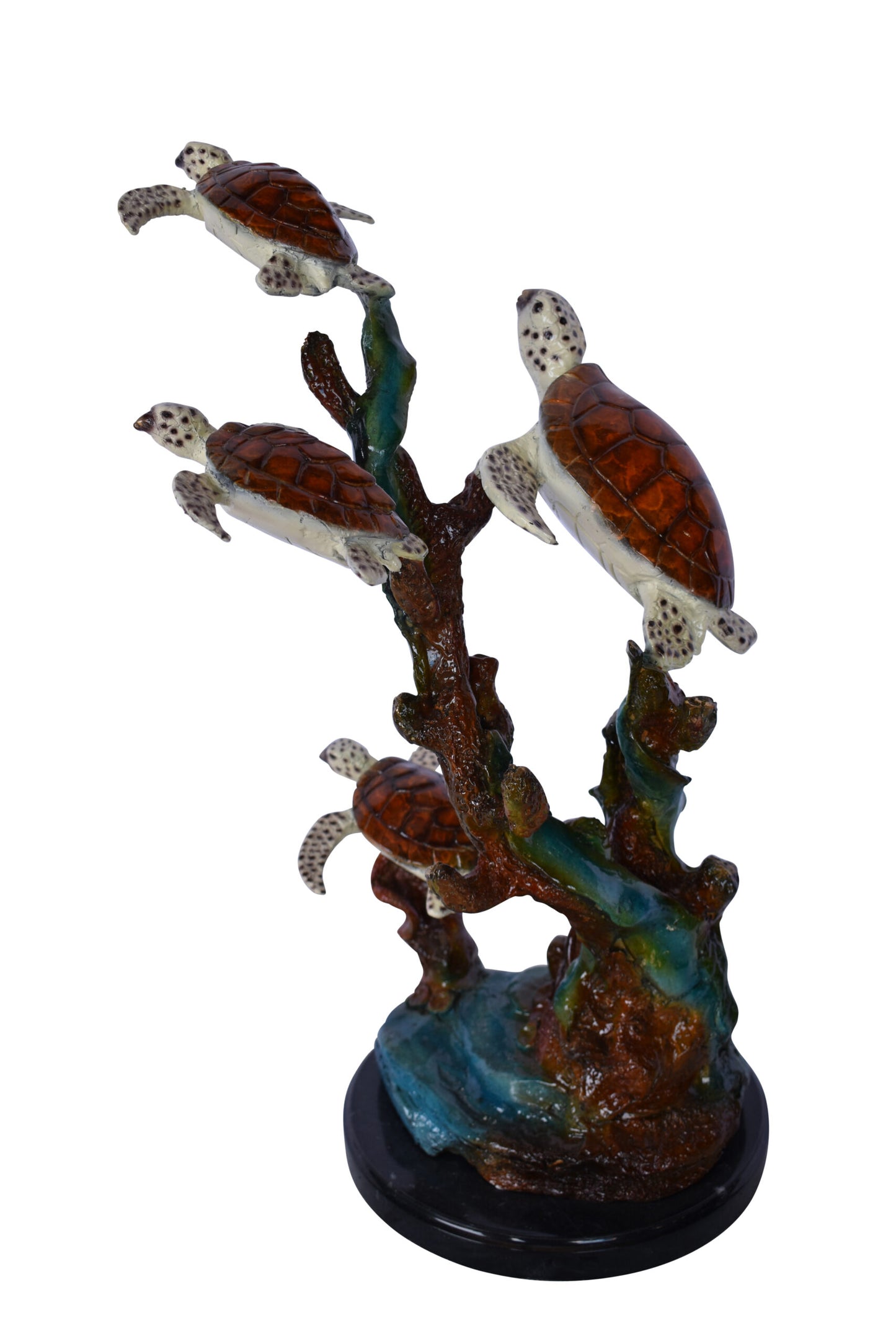 Four Turtles with Fish Bronze Statue on A Marble Base - Size: 16" x 12" x 22"H.