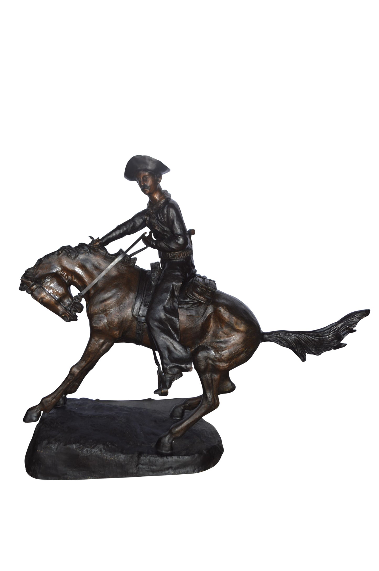 Giant Cowboy Remington bronze statue - Size: 66"L x 30"W x 58"H.