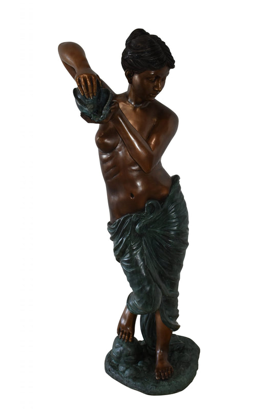 Girl With a Shell Fountain Bronze Statue Size: 18" x 19" x 52"H