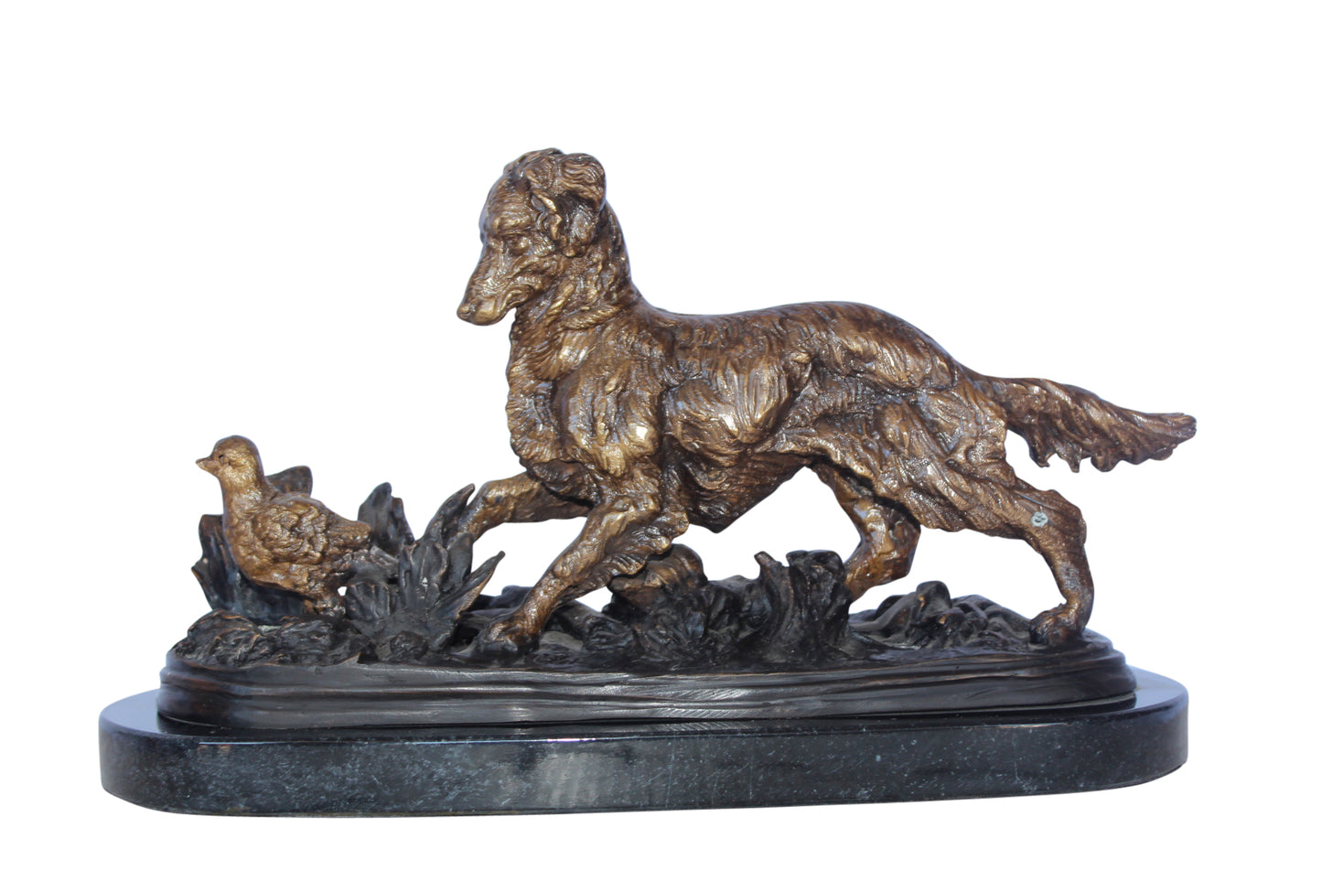 Golden retriever enjoying the outdoors bronze statue - Size: 16"L x 7"W x 9"H.