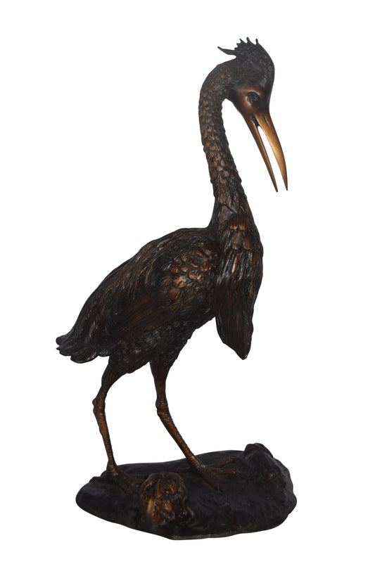 Great Blue Heron bronze statue - Size: 17"L x 12"W x 32"H.