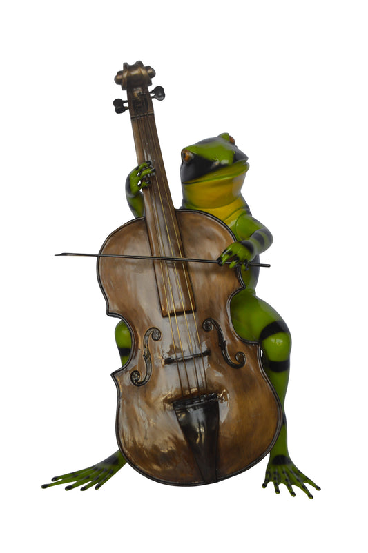 Green Frog Playing the Cello Bronze Statue - Size: 26"L x 18"W x 25"H.