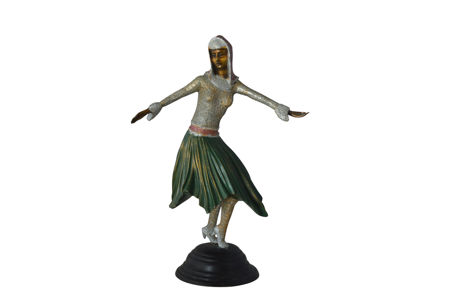 Gypsy dancer with green dress bronze statue - Size: 12"L x 9"W x 30"H.