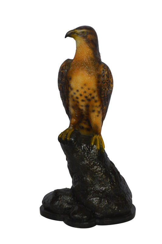 Hawk on a Rock bronze statue - Size: 12"L x 9"W x 22"H.