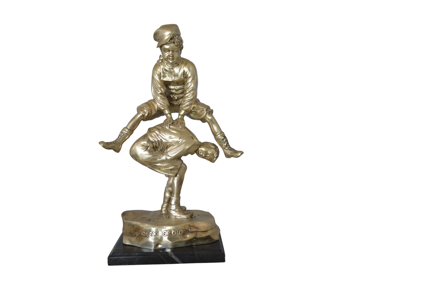 Leapfrog bronze statue silver finish - Size: 12"L x 7"W x 19"H.