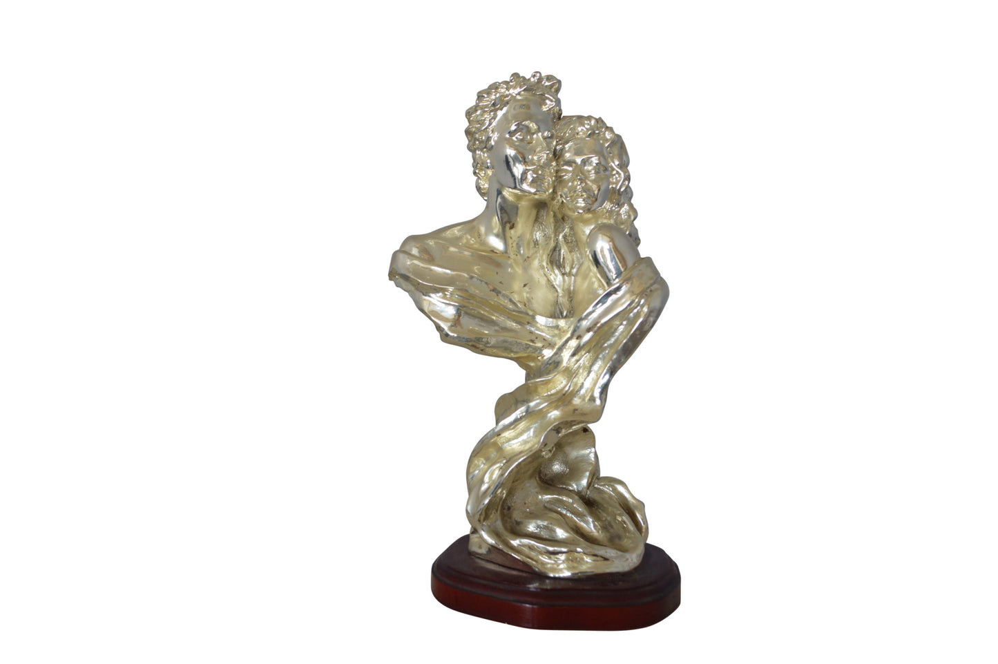 Lovers resin statue on wood base - Size: 8"L x 5"W x 14"H.