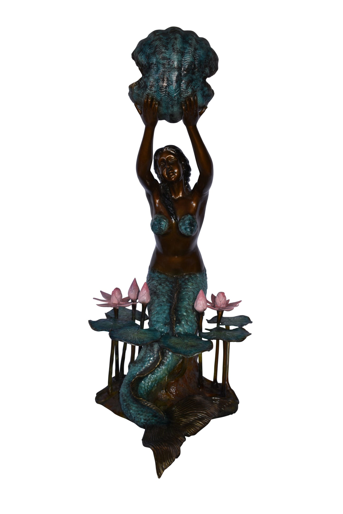 Mermaid Holding A Shell Upright Water Bronze Fountain Art Nude 19"x 26" x 40"H