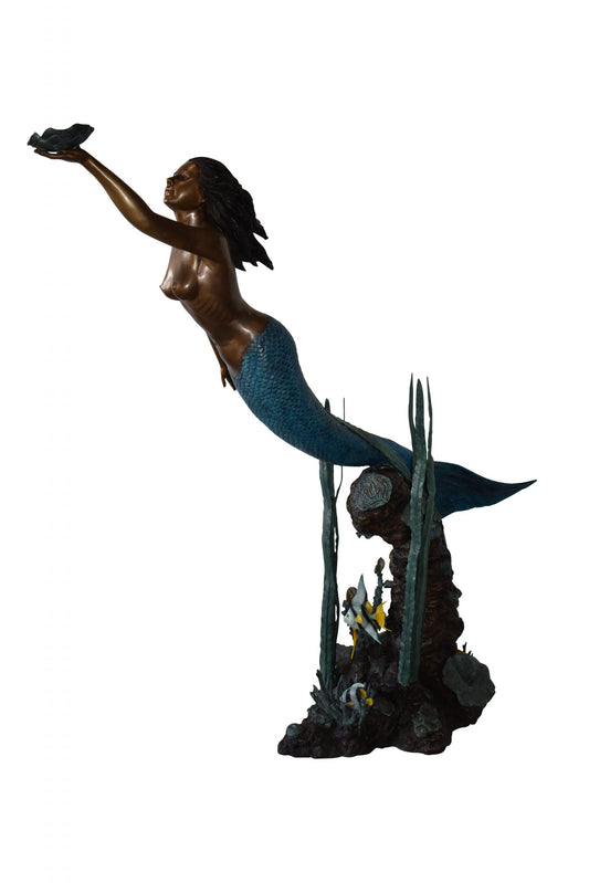Mermaid With a Shell Bronze Fountain Statue Size: 24" x 60" x 70"H