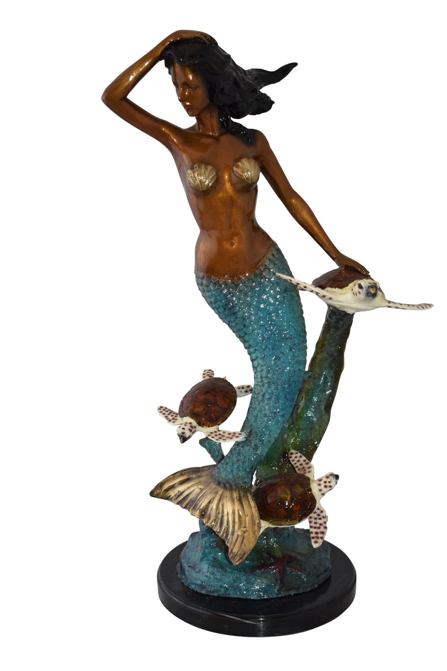Mermaid and Turtles At Sea Bronze Statue Size: 14" x 9" x 24"H