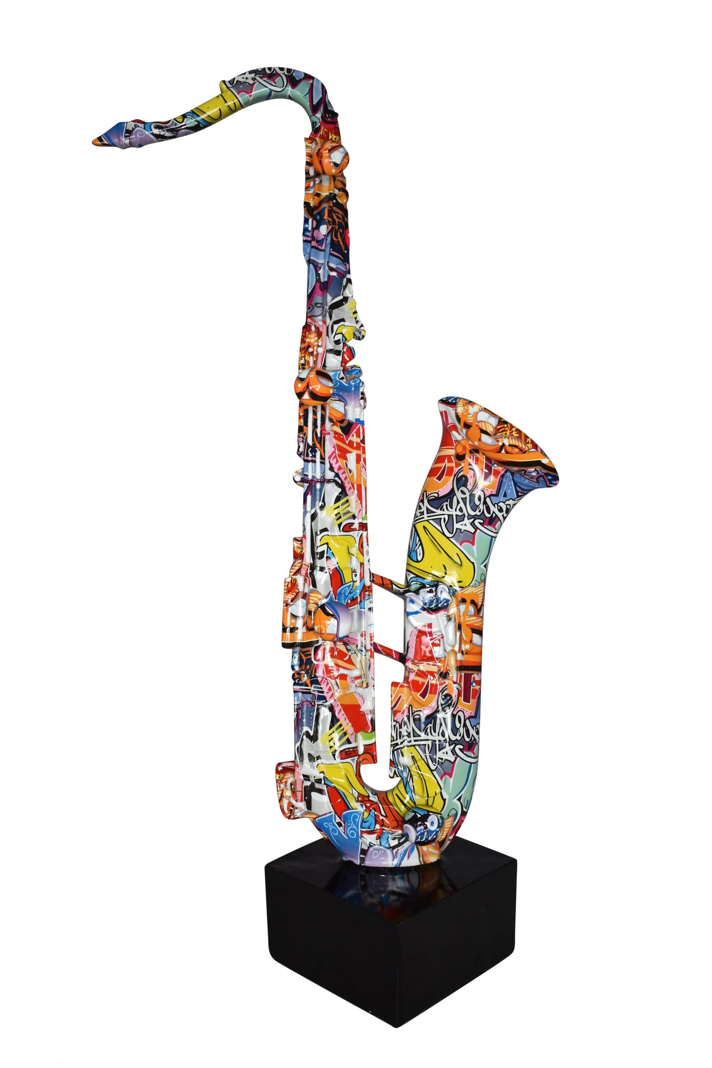 Modern Art Graffiti Saxophone Statue Made of Resin Size: 15" x 9" x 29"H