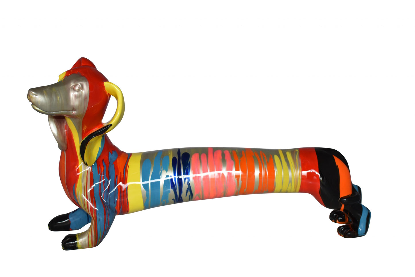 Modern Graffiti Looking Weenie Dachshund Dog Statue from Resin 25" x 10" x 15"H