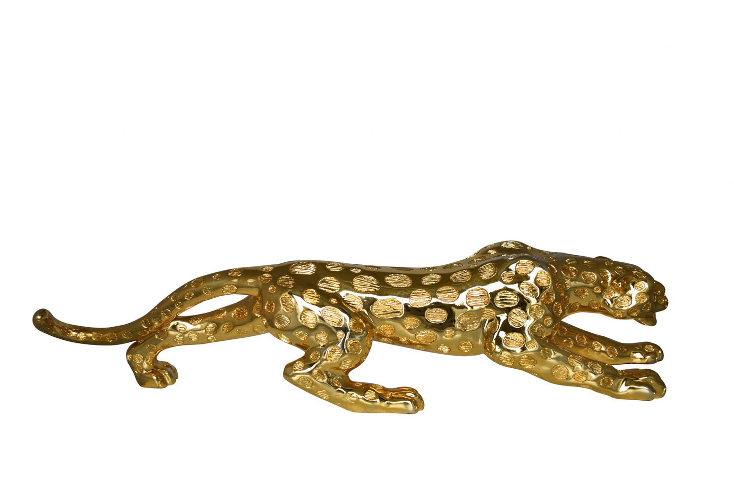 Modern Art of a Gold Jaguar Medium Statue Made of Resin Size: 40" x 7" x 10"H