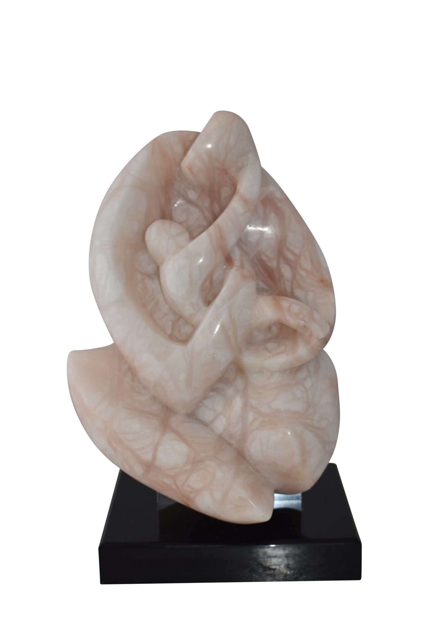 Mother and Child Marble Sculpture mounted on carousel base 12" x 11" x 19"H