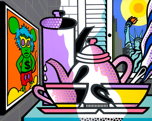 New York Backyard, Acrylic Painting, Stretched Canvas, Art by Jozza 32" x 28"