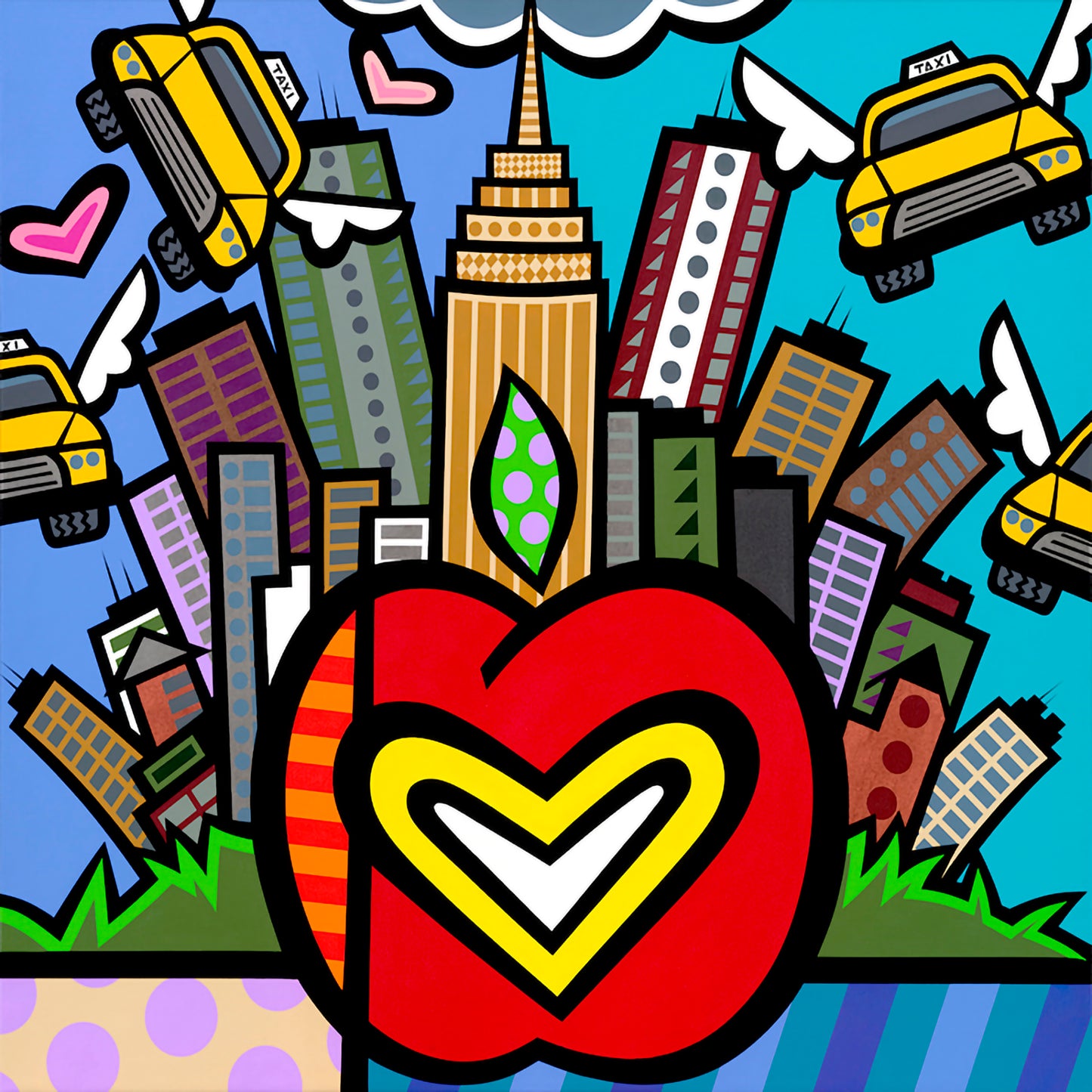 NY Cabs, Acrylic Painting, Stretched Canvas, Wall Art by Jozza 48" x 48" x 1"