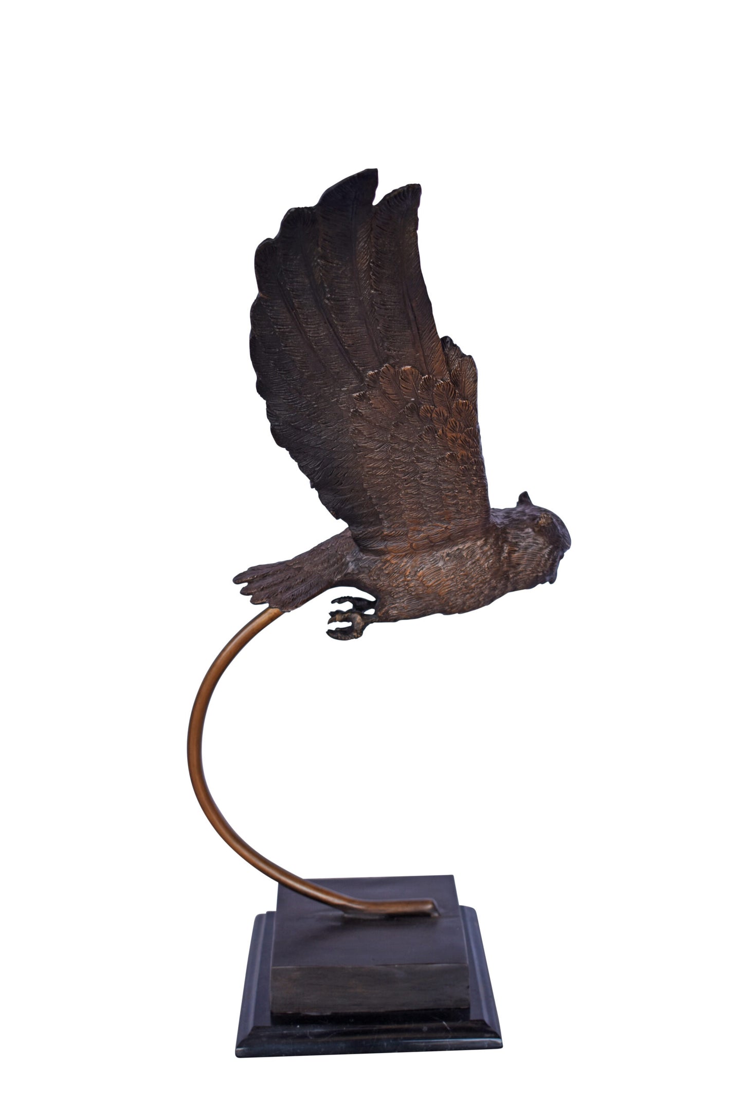 Owl Searching for Prey Bronze Statue - Size: 18"L x 11"W x 22"H.
