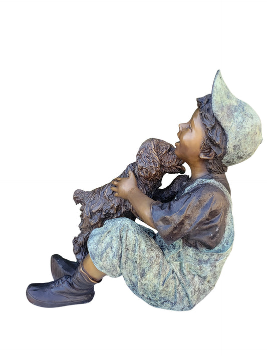 Playful Young Boy and his Puppy Bronze Statue Size: 20" x 16" x 24"H