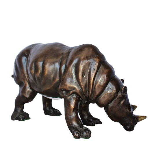 Relaxed Rhino bronze statue -  Size: 16"L x 9"W x 8"H.