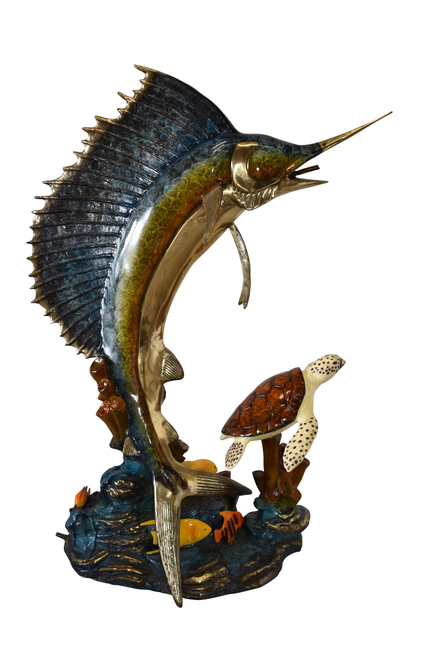 Sailfish and a Large Sea Turtle Bronze Statue Size: 47" x 29" x 68"H