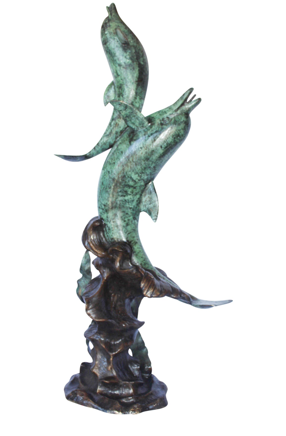 Set of jumping dolphins bronze statue fountain - Size: 27"L x 16"W x 56"H.