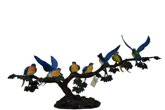 Seven Sparrows Perched on a Tree Branch Bronze Statue Size: 38" x 15" x 18"H