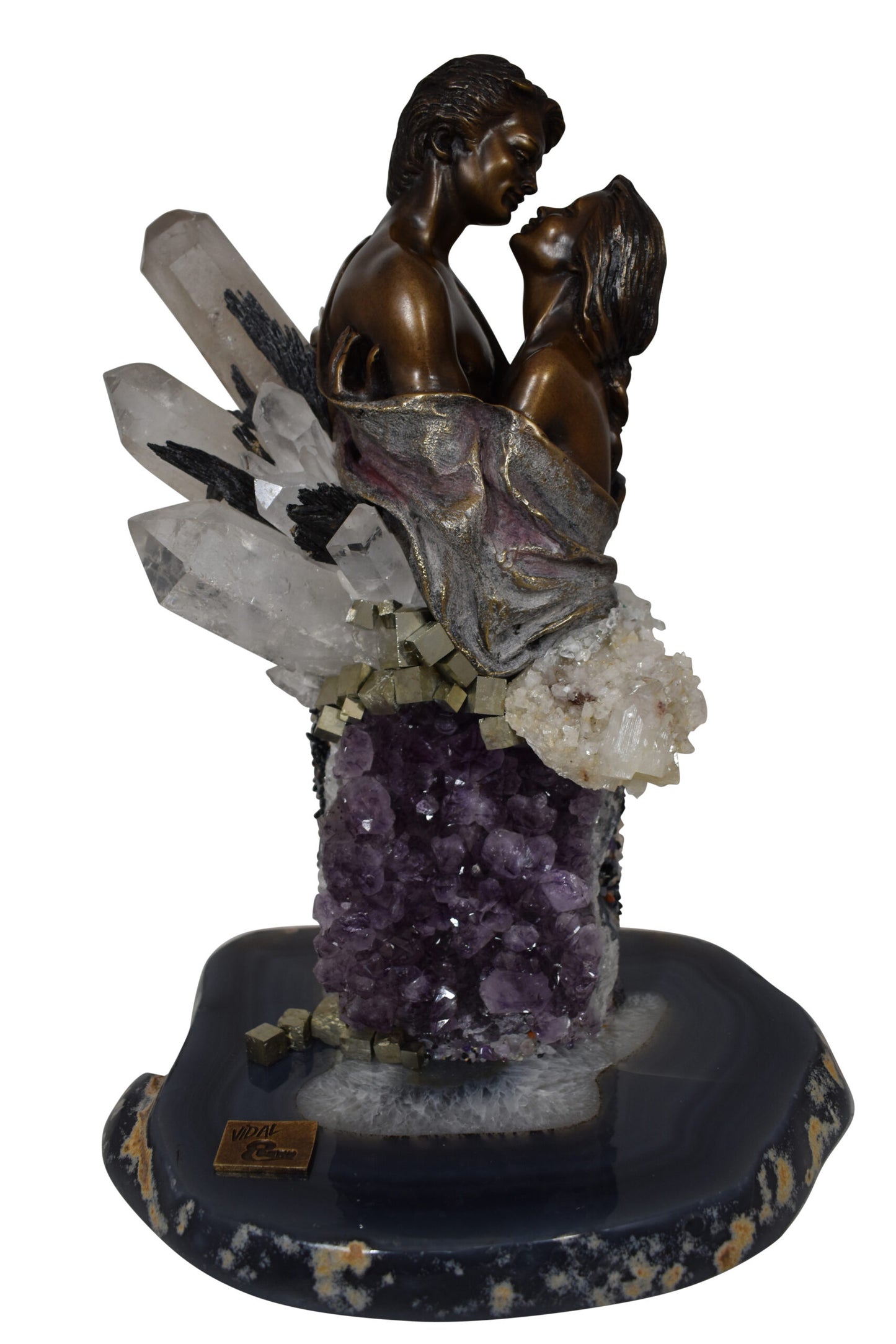 The Kiss Bronze Statue With amethyst stones - Vidal Collection 12" x 9" x 17"H