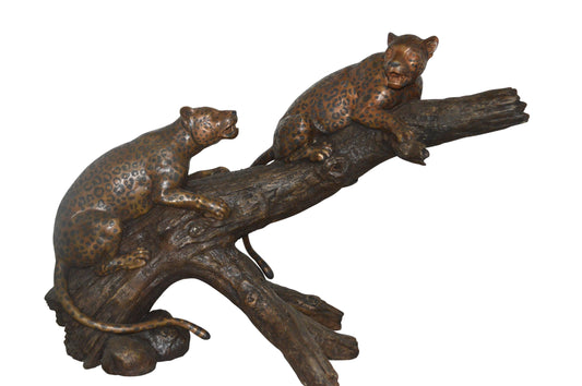 Two Jaguars On A Tree Bronze Statue - Size: 66"L x 34"W x 44"H.