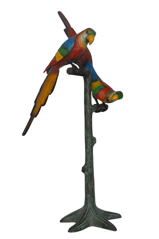 Two parrots on a tree bronze statue - Size: 16"L x 22"W x 52"H.