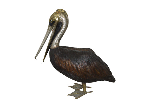 Upright Pelican Bronze Statue Fountain - Size: 46"L x 20"W x 44"H.