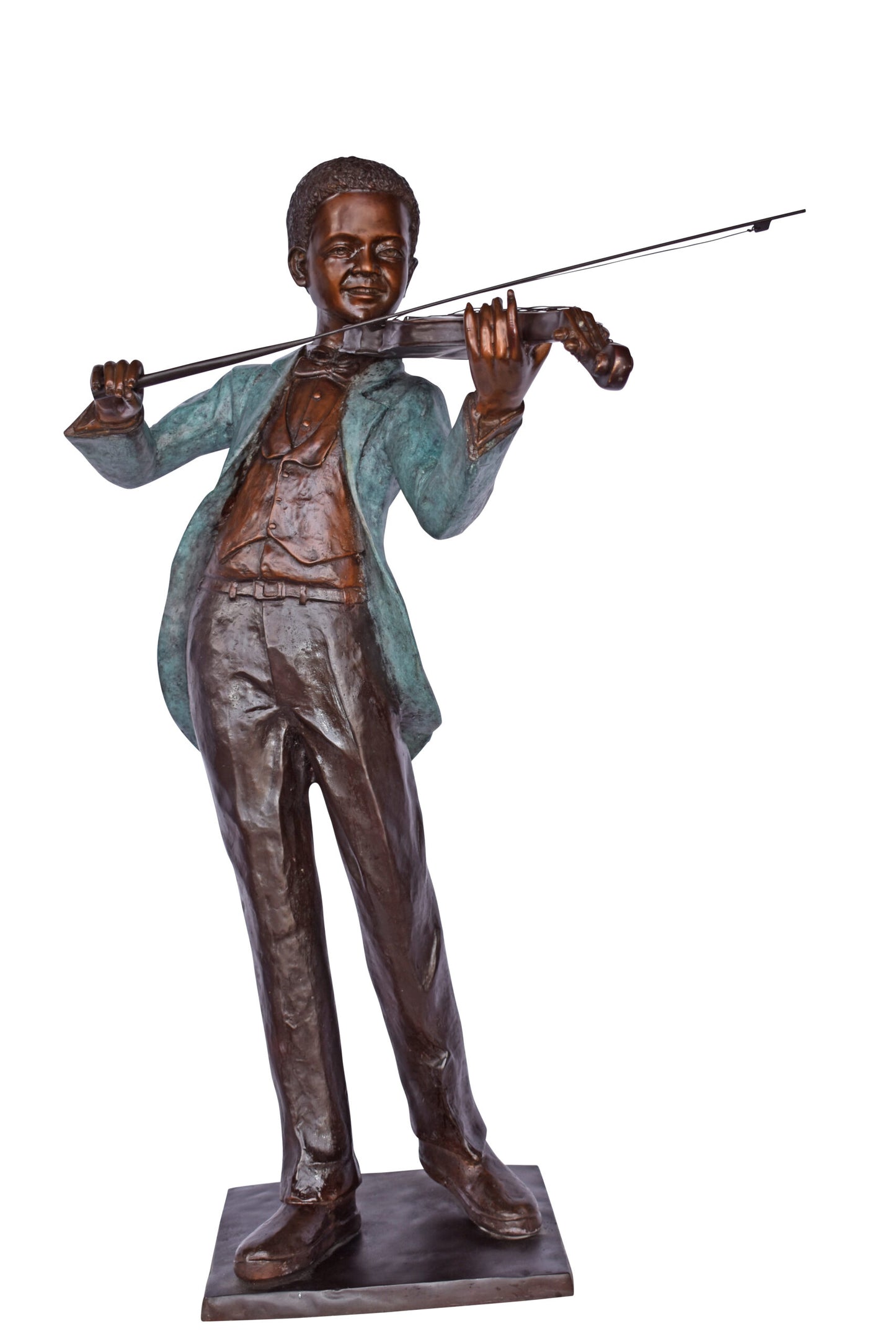 African American Boy playing violin bronze statue - Size: 31"L x 28"W x 50"H.