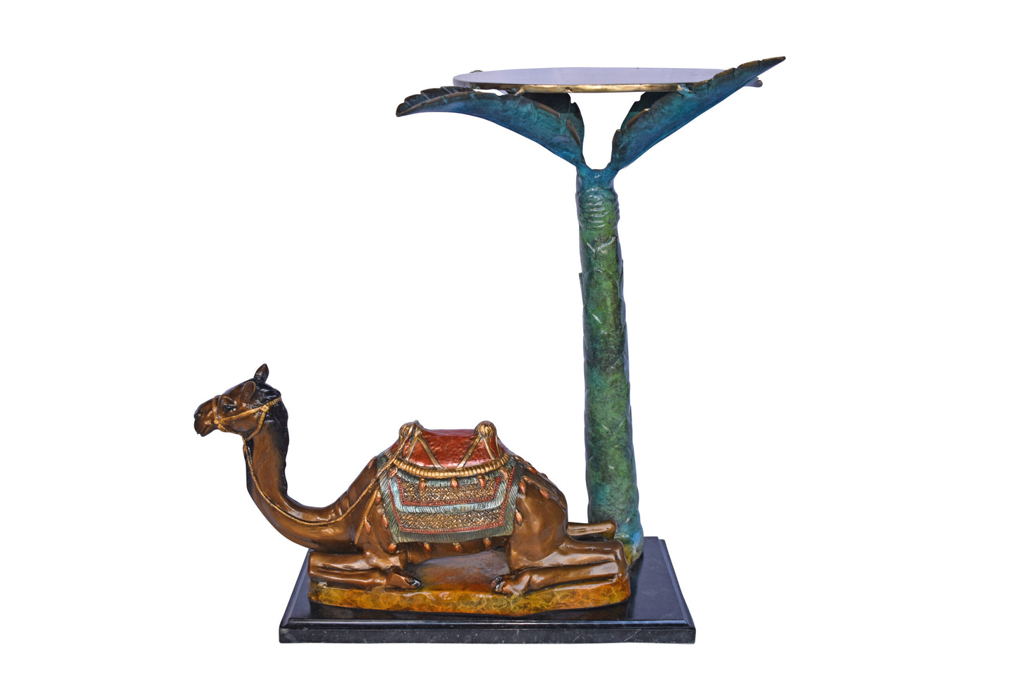 Camel Sitting Under A Palm Tree Bronze Statue - Size: 17"L x 27"W x 23"H.