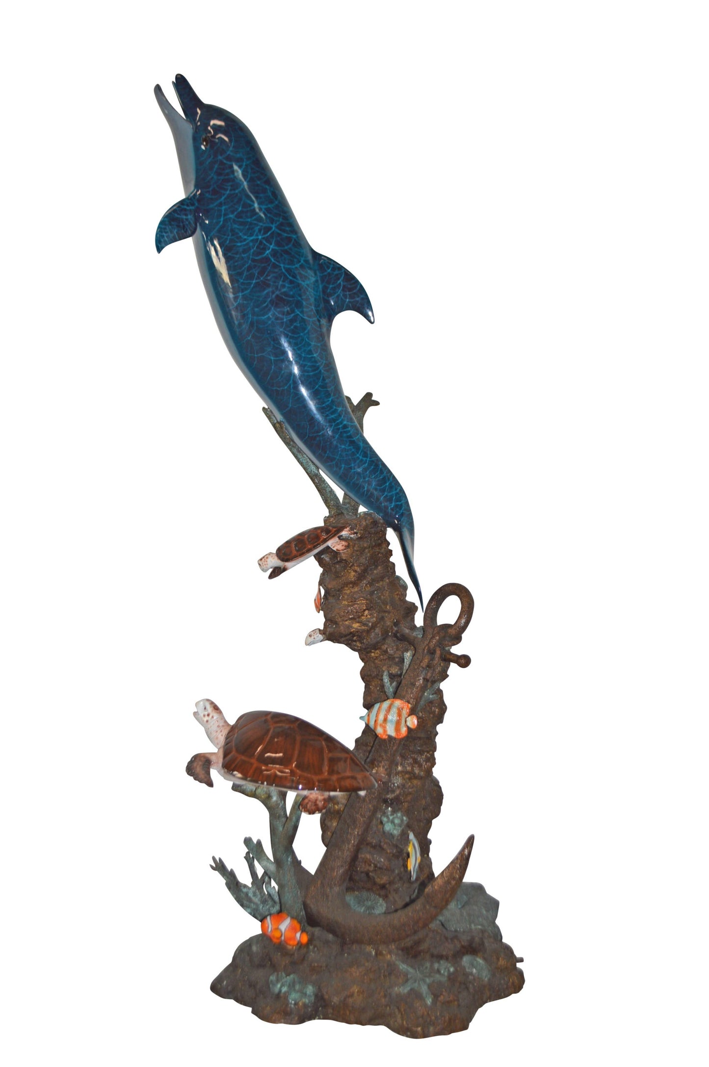 Dolphin and Three Turtles Fountain Bronze Statue - Size: 37"L x 30"W x 80"H.