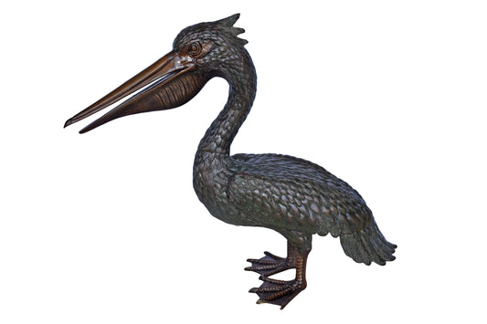 Pelican Standing and Looking Ahead Bronze Statue - Size: 27"L x 8"W x 22"H.