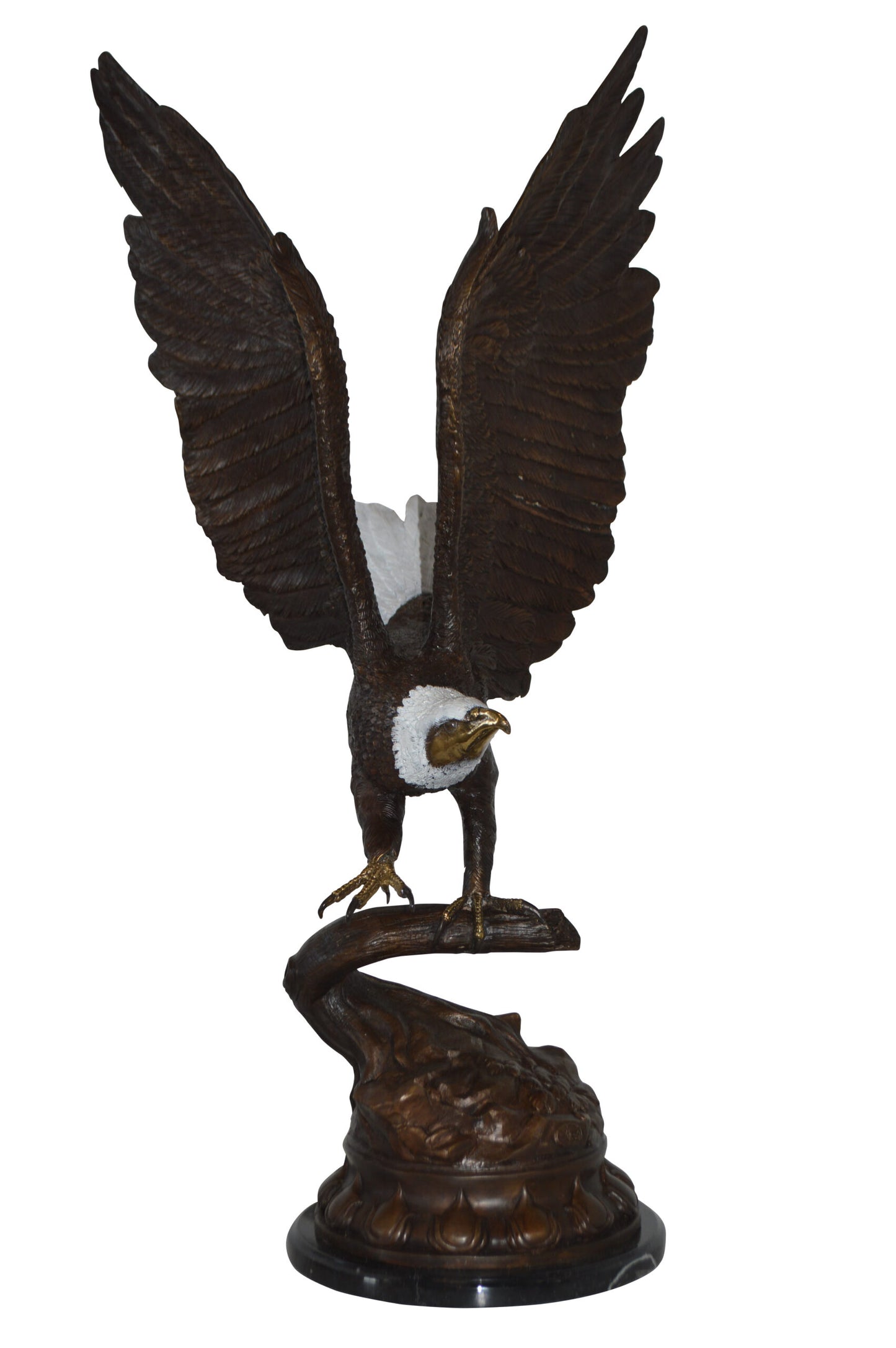 Eagle Coming to a Landing on a Branch Bronze Statue - Size: 15"L x 15"W x 31"H
