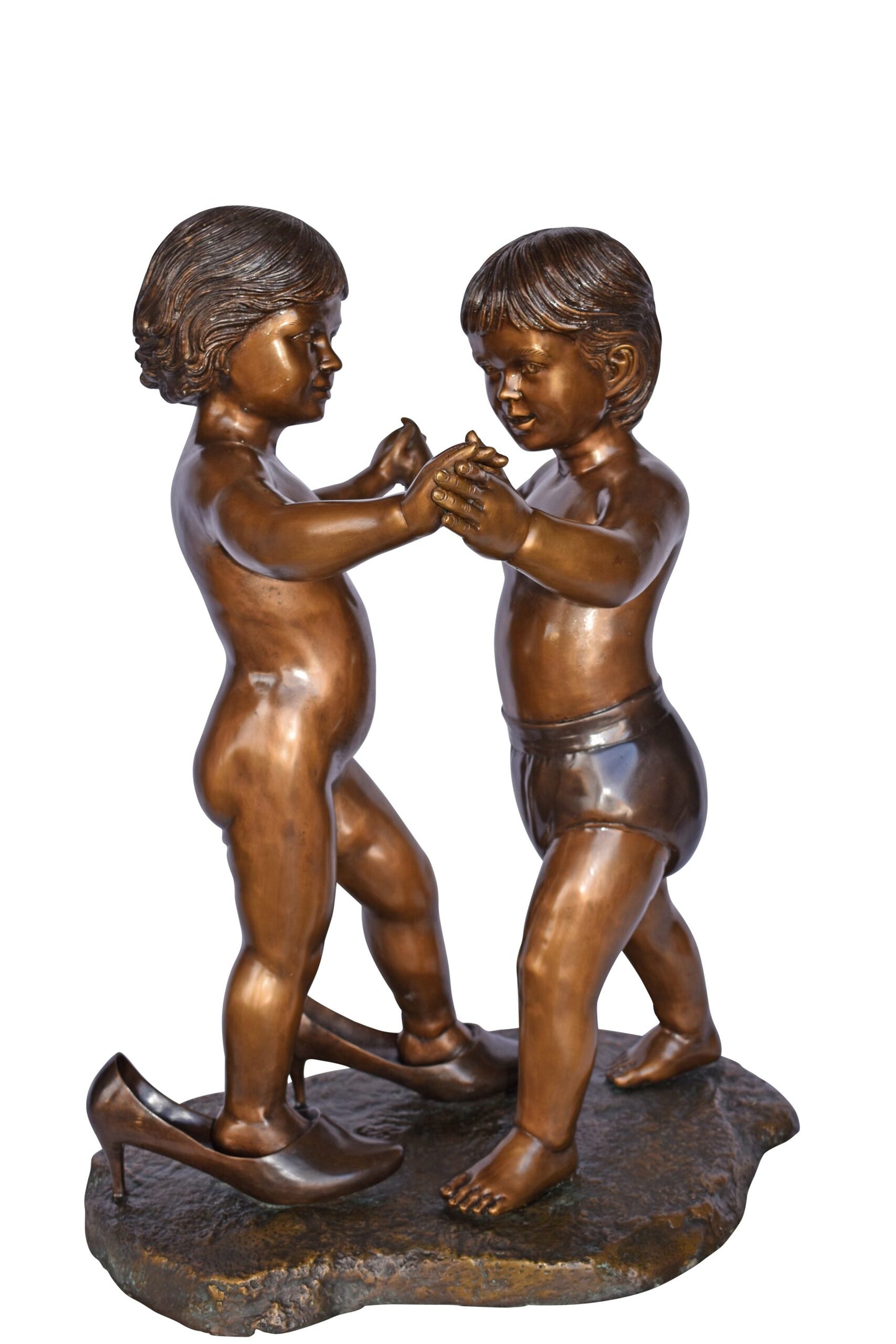 Girl with Big Shoes Dancing with A Boy Bronze Art Nude 21"L x 15"W x 30"H.