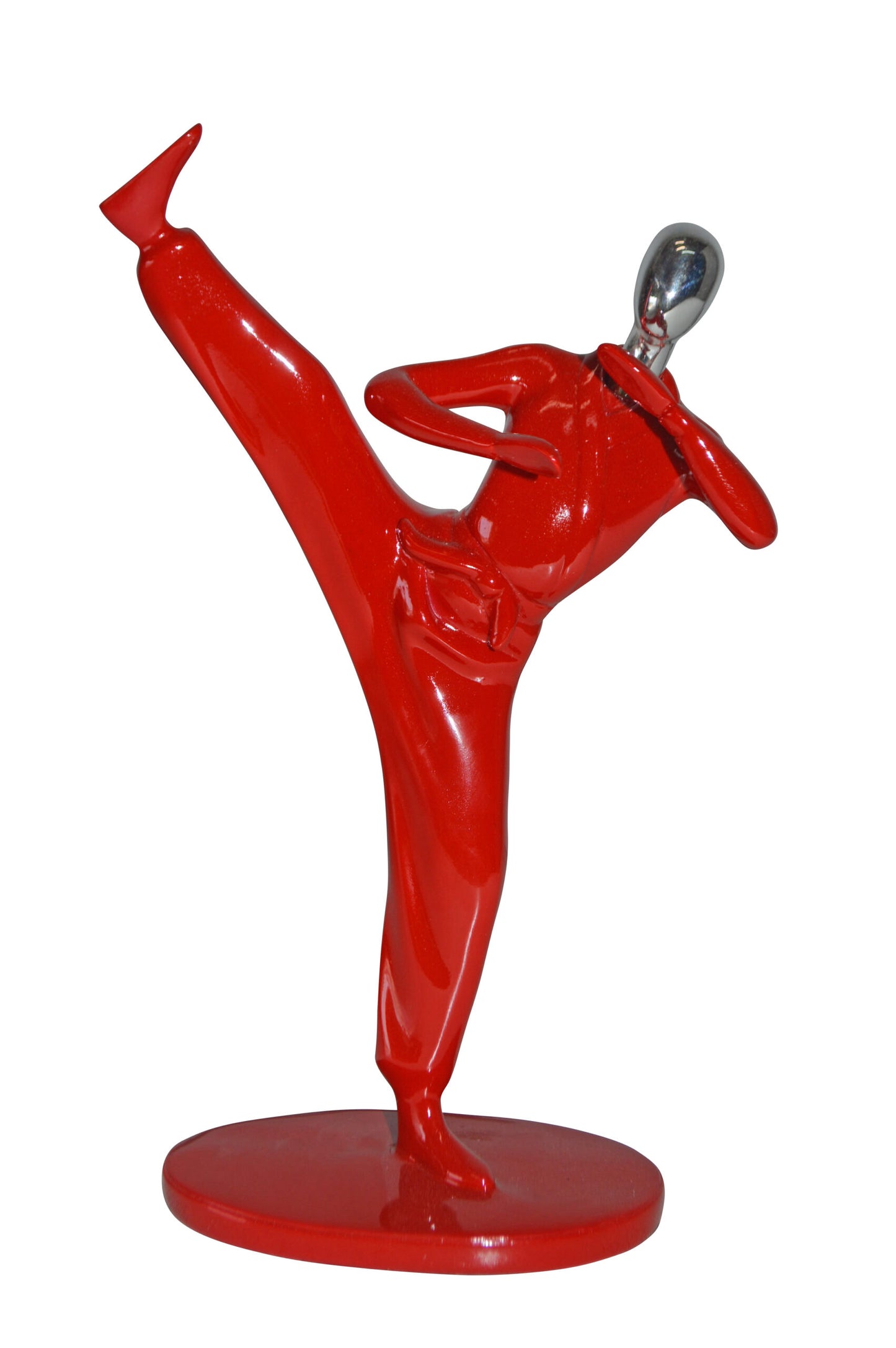 Karate, Krav Maga Front Kick, Black Chrome, Resin Statue - Size: 3" x 7" x 11"H