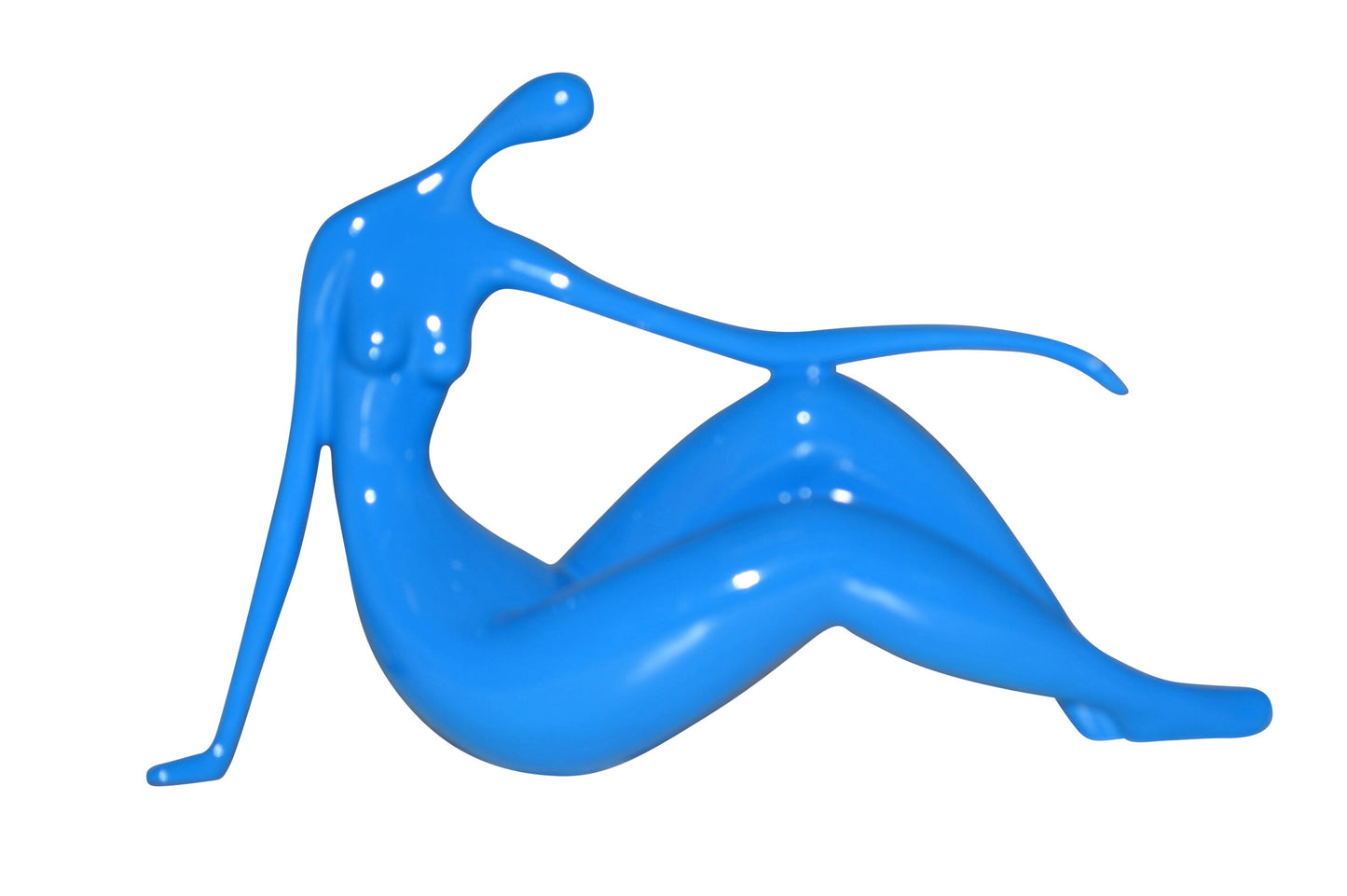 Modern Art Medium Blue Women on the Beach Resin Statue - Size: 14" x 4" x 9"H