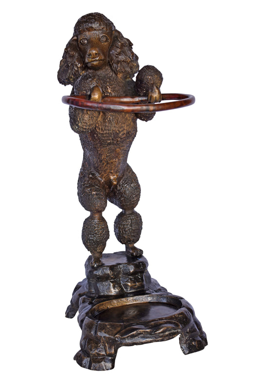 Standard Poodle Dog Hooding A Ring Bronze Statue - Size: 18"L x 13"W x 34"H.