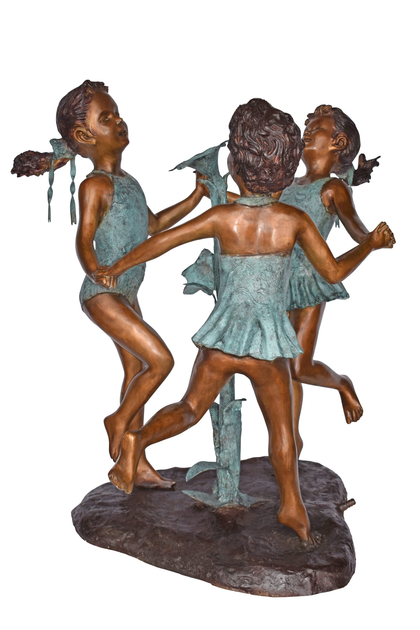 Three Girls Dancing Around Water Fountain Bronze Statue - Size: 35" x 24" x 38"H