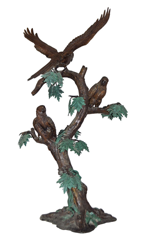 Three Parrots on a Tree Large size Bronze Statue - Size: 25"L x 31"W x 57"H.