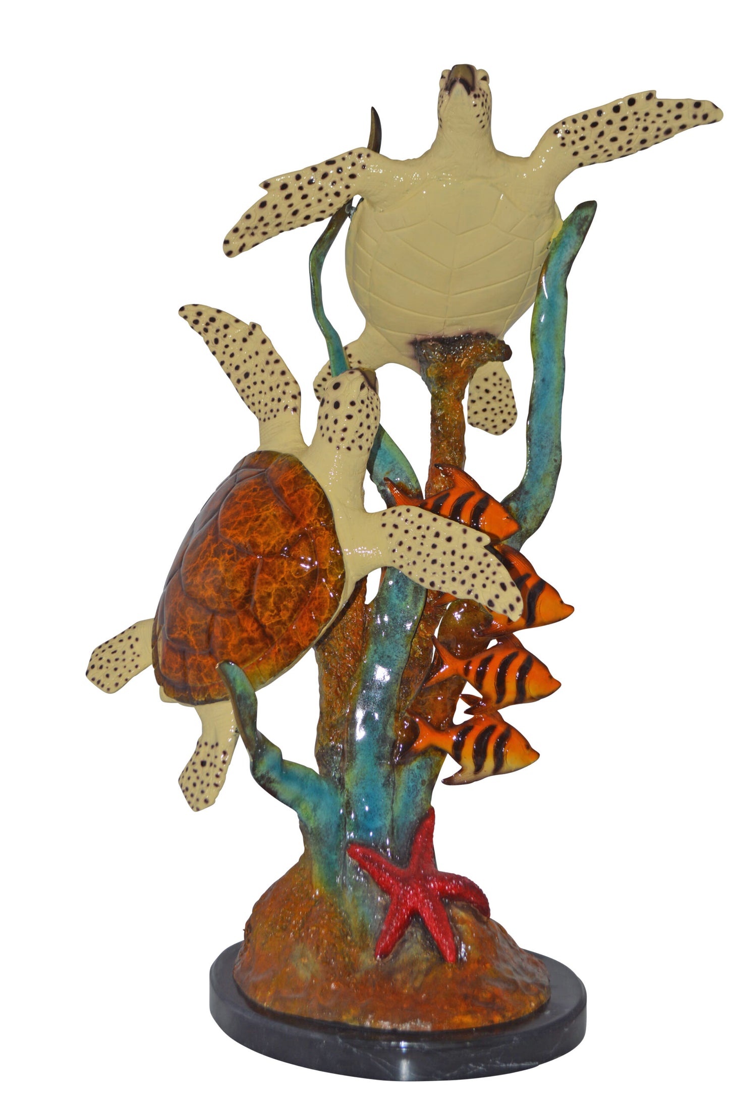 Two Turtles Swimming with Clown Fish Bronze Statue - Size: 18"L x 31"W x 42"H.