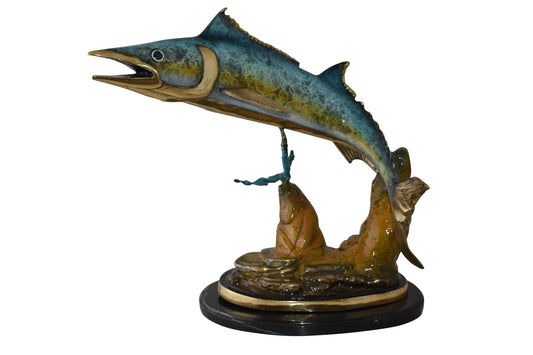 Wahoo Fish Swimming in The Ocean Bronze Statue Size: 17" x 25" x 20"H