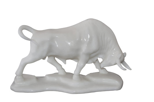 Wall Street Bull Made of White Marble Size: 11" x 5" x 7"H