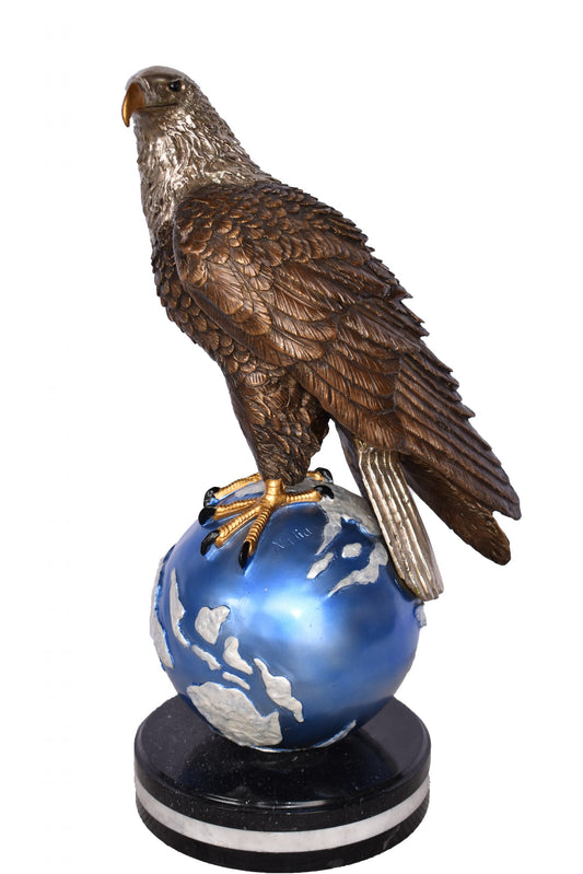 Bald Eagle Standing on a Blue Globe Bronze Statue Size: 17" x 9" x 23"H