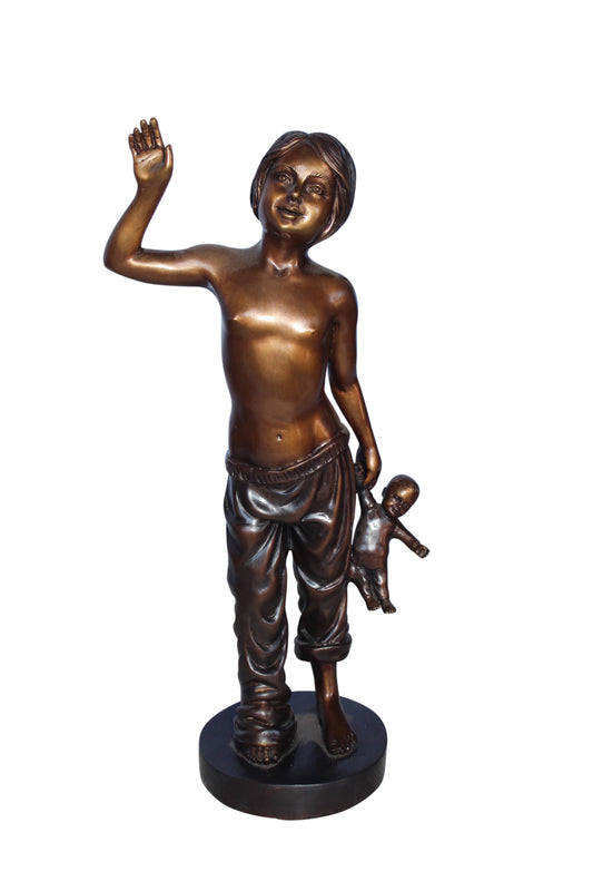 Young shirtless sleep walking girl bronze statue -  Size: 8"L x 5"W x 16"H.