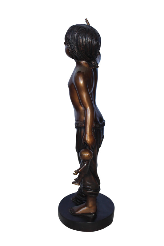 Young shirtless sleep walking girl bronze statue -  Size: 8"L x 5"W x 16"H.