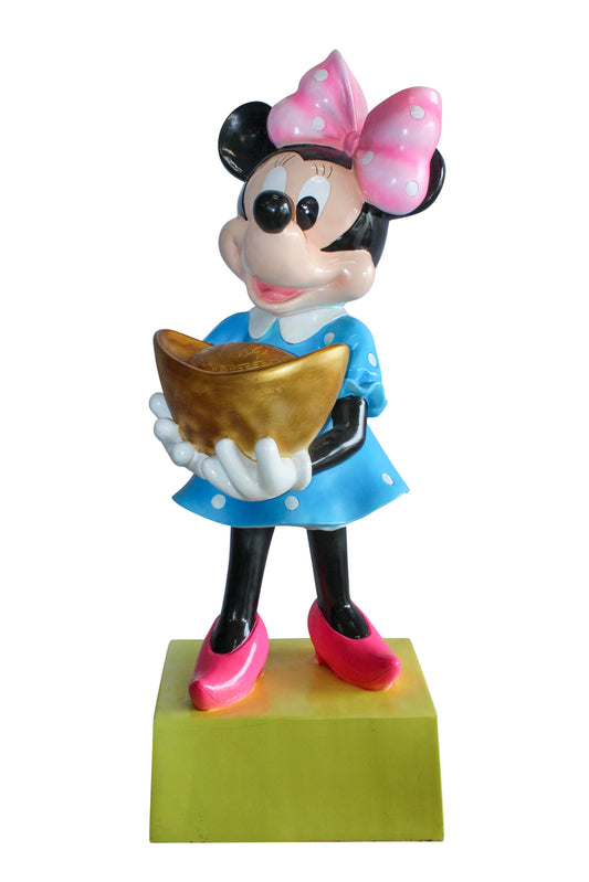 Cartoon Mouse Character Holding Gold Ingot Resin Sculpture 36H 25" x 25" x 58"H