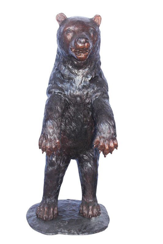 Baby bear on hind legs ready to attack bronze statue -  Size: 21" x 19" x 40"H.