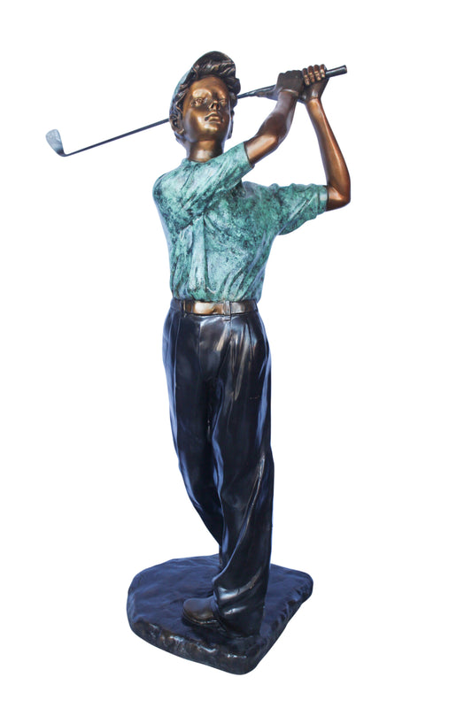 Confident golfer bronze statue -  Size: 23"L x 21"W x 58"H.