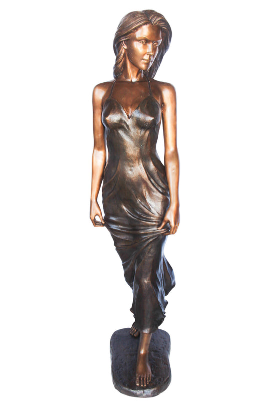 Peaceful woman in dress bronze statue - Size: 17"L x 25"W x 67"H.